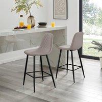 FurnitureboxUK Corona Set of 2 Counter Stools - Faux Leather Counter Stools With Black Legs - Kitchen Island Stool in Beige
