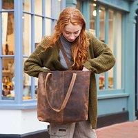 Paper High Brown Buffalo Leather Tote Shopping Bag