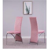 Modernique Set of 4 High Back Velvet Dining Chairs with Chrome Frame in Pink