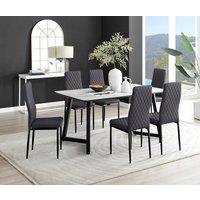 FurnitureboxUK Carson White Marble Effect Dining Table & 6 Velvet Milan Black Leg Chairs in Grey