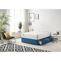 Somnior Plush Velvet Divan Bed with 2 drawers & Sprung Memory Foam Mattress in Navy | Size: Double