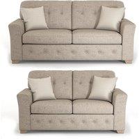 Furnishings For Less UK Hartley Grey or Beige 3 + 2 Sofa Suite Full Back Tufted Cushions