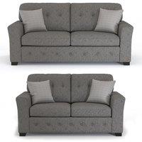 Furnishings For Less UK Hartley Grey or Beige 3 + 2 Sofa Suite Full Back Tufted Cushions