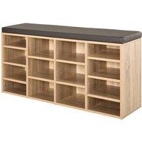 HOMCOM Shoe Rack w/ 14 Compartments Cushion Moving Shelves for Home in Natural