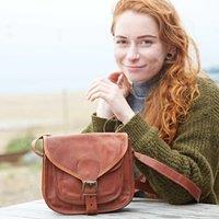 Paper High Brown Leather Curved Saddle Bag