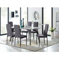 FurnitureboxUK Andria Marble Effect Dining Table With Black Legs & 6 Milan Velvet Black Leg Chairs in Grey