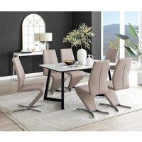 FurnitureboxUK Carson White Marble Effect Dining Table & 6 Willow Chairs in Beige