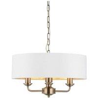 Netlighting Highclere Single Shade Pendant Ceiling Lamp Antique Brass Plate Vintage White Fabric in Gold