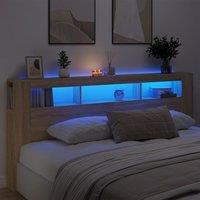 Berkfield Home LED Headboard Sonoma Oak 220x18.5x103.5 cm Engineered Wood in Brown