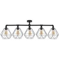 ValueLights Luiggi Black 5 Way Bar Ceiling Light With Grey Wire Pendant Shade