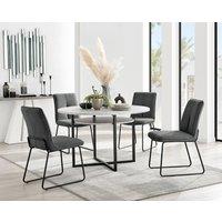 FurnitureboxUK Adley Grey Concrete Effect Round Dining Table & 4 Halleyy Fabric Chairs in Dark Grey