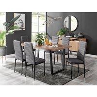 FurnitureboxUK Kylo Large Brown Wood Effect Dining Table & 6 Velvet Milan Black Leg Chairs in Grey