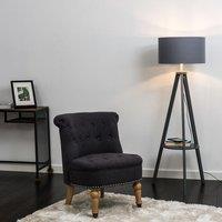 ValueLights Morrigan Grey Wood Tripod Floor Lamp with Fabric Drum Lamp Shade in Metallics