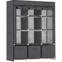 HOMCOM Large Fabric Wardrobe Closet 2 Rails, 5 Shelves 3 Drawers, Dark Grey