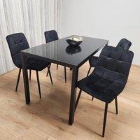KOSY KOALA Black Kitchen Dining Table & 4 Black Tufted Velvet Chairs Set Of 4 Dining Room Furniture | Size: 120 cm x 70 cm