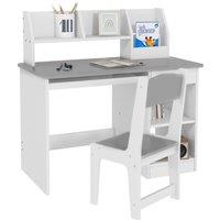 ZONEKIZ 2 Pieces Kids Desk & Chair Set with Storage, for 5-8 Year Old in Grey