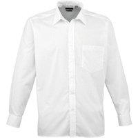 Premier Men's Poplin Long-Sleeved Shirt in White | Size: 18 inches