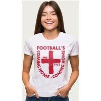 Football's Coming Home Women's England Badge Euro Football T-Shirt in White | Size: Small