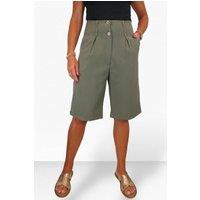 Paulo Due Women's Tailored Wide Leg Knee Shorts in Olive | Size: 18