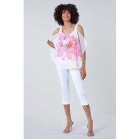 Roman Women's Floral Print Cold Shoulder Overlay Top in Ivory | Size: 12