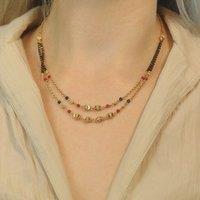 The Colourful Aura Women's Two layer Gold Beaded Indian Traditional Mangalsutra Necklace in Black