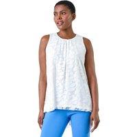 Roman Women's Sleeveless Textured Floral Print Top in Ivory | Size: 12
