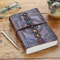 Paper High Indra Chakra Embossed Leather Journal with Semi-Precious Stones in Brown