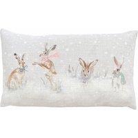 Evans Lichfield Snowy Hare Hand Painted Printed Christmas Cushion | Size: 30 cm x 50 cm