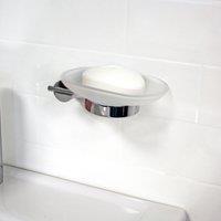 Showerdrape Vitality Chrome Stainless Steel & Frosted Glass Wall Mounted Soap Dish in Metallic Silver
