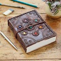 Paper High Indra Chakra Circle Embossed & Stitched Leather Journal in Brown