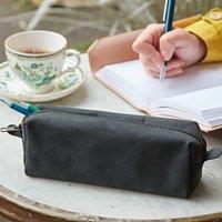 Paper High Buffalo Leather Square Pencil Case in Black