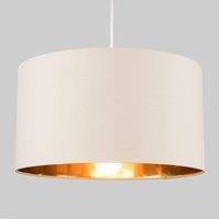 ValueLights Reni Beige with Metallic Gold Inner Easy Fit Drum Ceiling Lamp Shade | Size: Medium