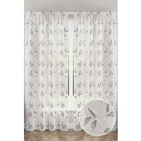 Tyrone Textiles Oasis Embroidered Leaf Design Voile Panels - Pair in Grey | Size: 140 cm width x 122 cm drop