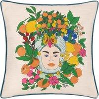 Furn Taormina Sicilian Moor's Head Floral Cushion in Teal | Size: 43 cm x 43 cm