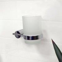 Showerdrape Vitality Chrome Stainless Steel & Frosted Glass Wall Mounted Toothbrush Holder in Metallic Silver