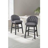 Set of 2 Linen Studded Low Back Swivel Bar Stools