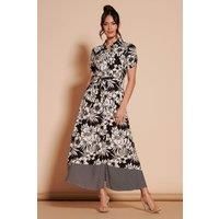 Jolie Moi Women's Elsie Floral Viscose Shirt Maxi Dress in Black | Size: 8