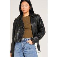 Barneys Originals Women's Cropped Washed Leather Biker in Black | Size: 16