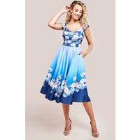 Goddiva Women's Floral Printed Scuba Foam Skater Dress in Blue | Size: 18