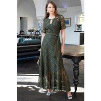 Hot Squash Women's Keyhole Lace Dress with Asymmetric Hem in Khaki | Size: 10