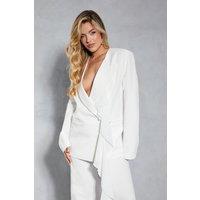 MissPap Women's Tailored Mesh Frill Detail Structured Blazer in Ivory | Size: 8