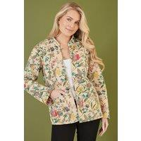Yumi Women's Stone Floral Print Reversible Cotton Quilted Jacket | Size: 8