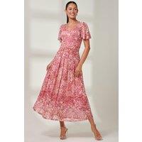 Jolie Moi Women's Bianca V-Neck Pleated Mesh Maxi Dress in Red | Size: 12