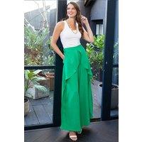 Hot Squash Women's Palazzo Pants with Side Frill in Green | Size: 10