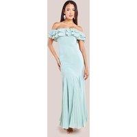 Goddiva Women's Frilled Off-The Shoulder Pleated Chiffon Maxi Dress in Pale Green | Size: 18