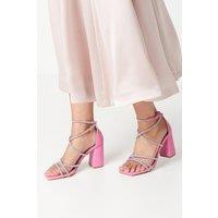 Tammy Block Heel Square Toe Diamanate Strappy Heeled Sandals