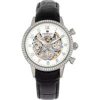 Empress Women's Beatrice Automatic Skeleton Dial Leather-Band Watch with Day & Date in Silver