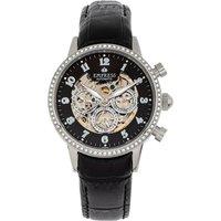 Empress Women's Beatrice Automatic Skeleton Dial Leather-Band Watch with Day & Date in Black