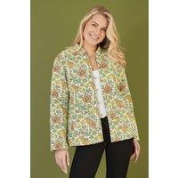 Yumi Women's Yellow Floral Print Reversible Cotton Quilted Jacket | Size: 8