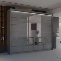 Sliding Wardrobes 4U Modern High Gloss Sliding Wardrobe with LED Light 255cm x 220cm in Grey | Size: 255 cm x 220 cm